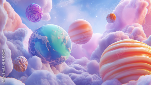 Colorful planet with a blue