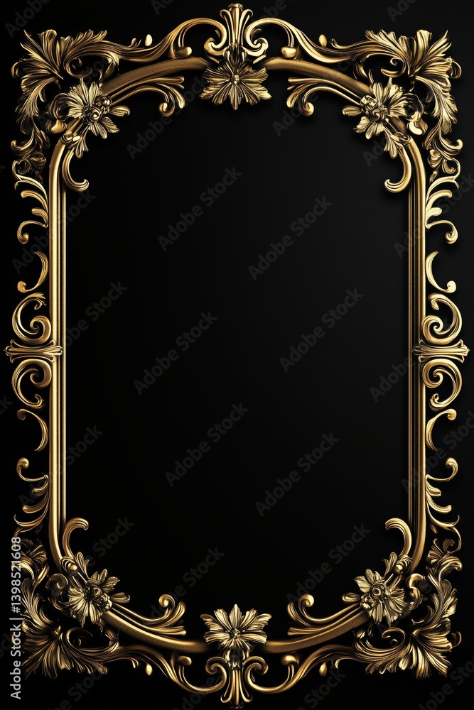 Royal filigree gold frame design on deep black backdrop for upscale branding Royal filigree gold frame design on deep black backdrop for upscale branding