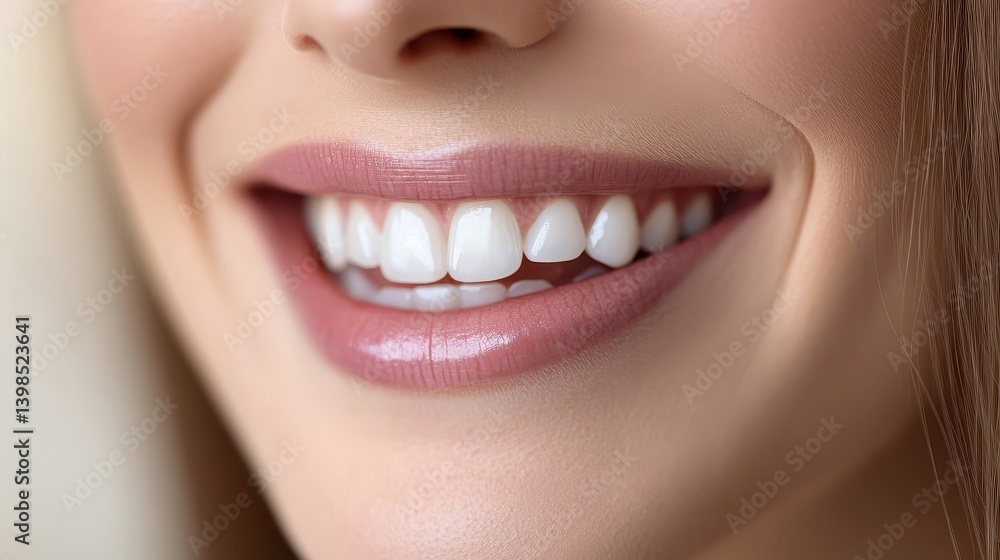 Fototapeta premium Bright Smile with Glossy Lips in Soft Light