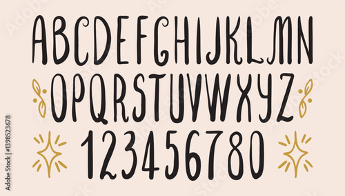 Boho alphabet font retro 70s style. Font for posters, collage.Clipart individual elegant high and narrow letters.