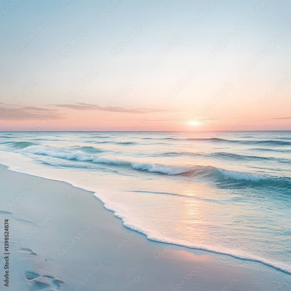 Fototapeta premium Serene Sunrise Beach Ocean Waves Soft Sand