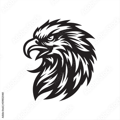 Fierce Eagle Head Logo – Black and White Vector Mascot Illustration with Tribal Style Design