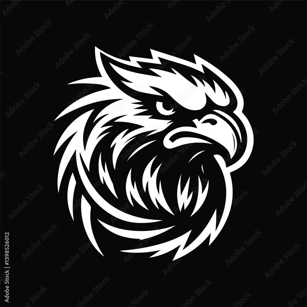 Fierce Eagle Head Logo – Black and White Vector Mascot Illustration with Tribal Style Design Fierce Eagle Head Logo – Black and White Vector Mascot Illustration with Tribal Style Design