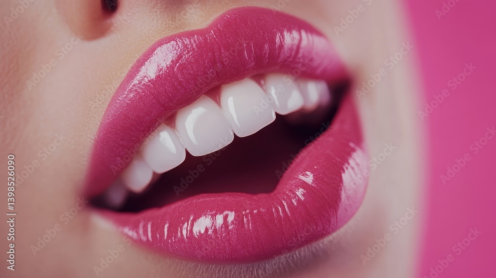 Obraz premium Glossy Pink Lips with a Striking Shine