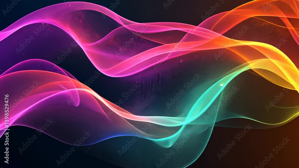 Abstract Digital Artwork of Vibrant Wavy Lines in a Spectrum of Bright Colors against a Black Backdrop Abstract Digital Artwork of Vibrant Wavy Lines in a Spectrum of Bright Colors against a Black Backdrop