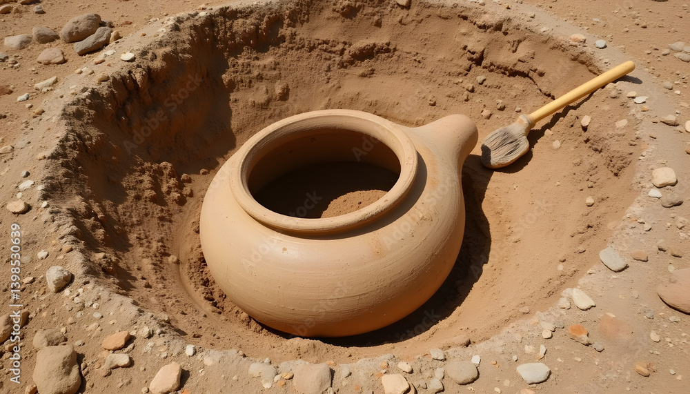 Ancient Clay Pot Excavation in Sandy Pit Ancient Clay Pot Excavation in Sandy Pit
