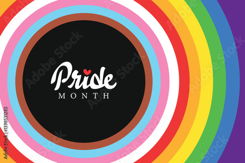 lgbtqia pride month round rainbow color background with pride calligraphy