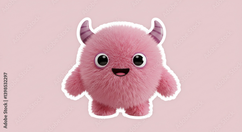 A fluffy pink monster with tiny horns, radiating joy and playful charm against a soft pink background. A fluffy pink monster with tiny horns, radiating joy and playful charm against a soft pink background.