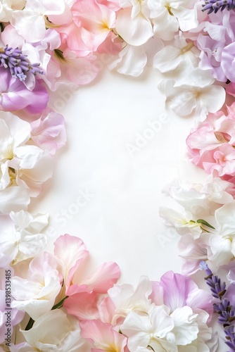 Elegant flower frame with loosely scattered soft-colored petals