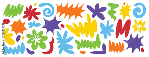 Abstract funny bright squiggle shapes set. Creative positive color doodle elements. 
