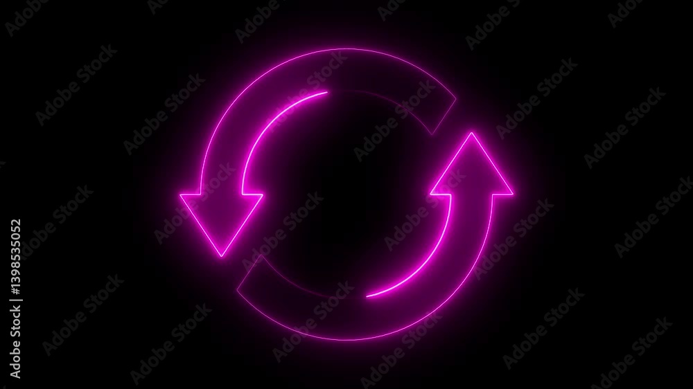 Neon line refresh arrow icon on black background. Abstract beautiful neon refresh and recycle icon animation background