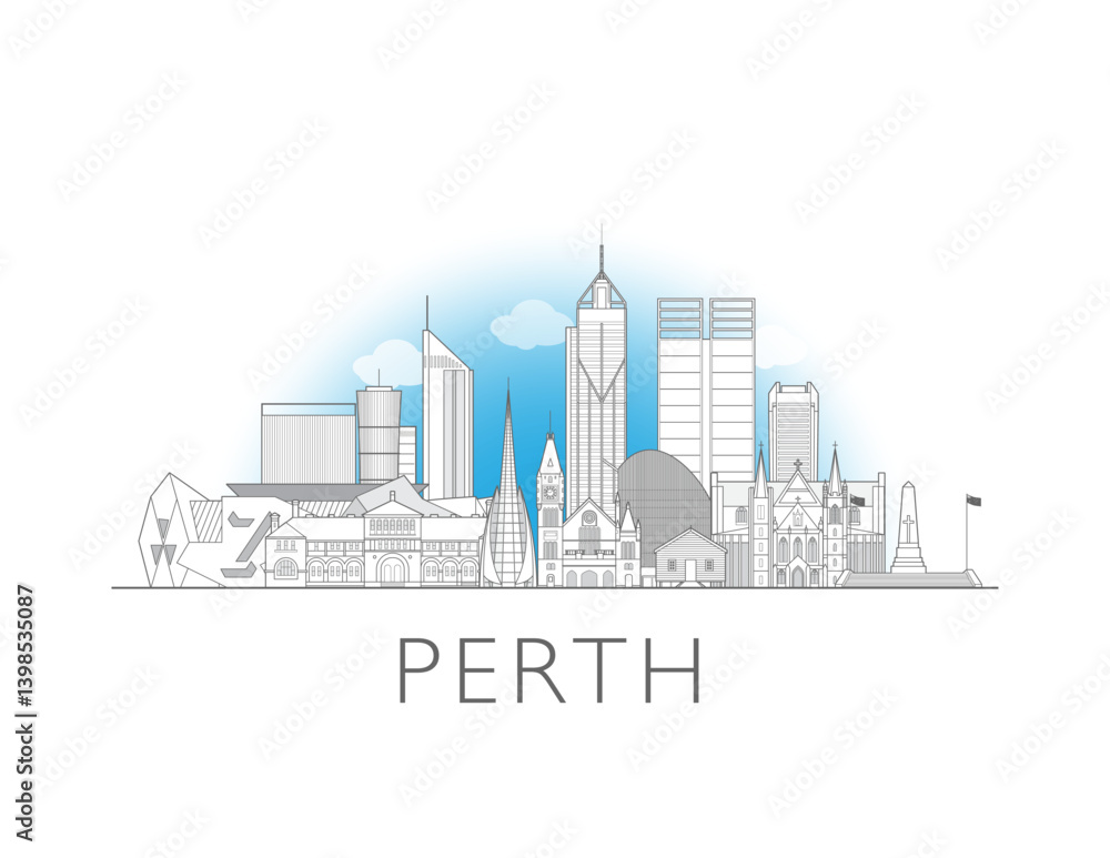 Obraz premium Perth, Australia cityscape illustration skyline drawing