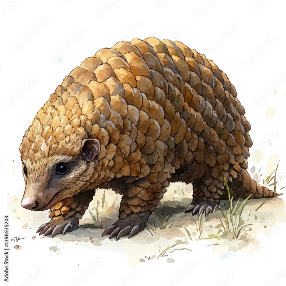 Pangolin, watercolor illustration, isolated on a white background.
Pangolin, watercolor illustration, isolated on a white background.