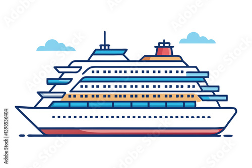 Luxury Cruise Ship Vector with Tiered Decks on Water