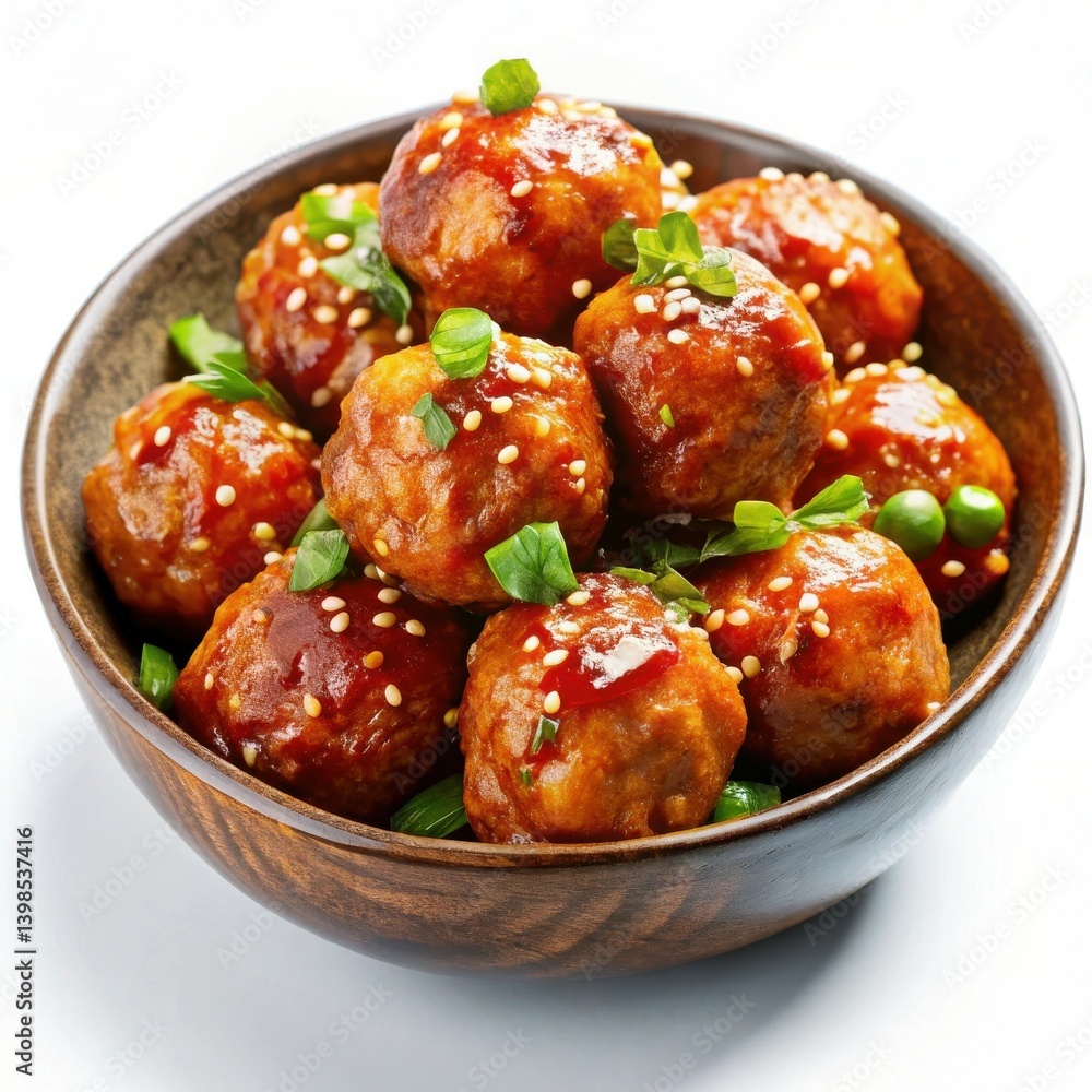 Sweet Savory Sesame Meatballs in a Rustic Bowl warm lighting Sweet Savory Sesame Meatballs in a Rustic Bowl warm lighting