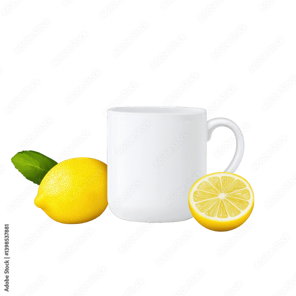 White mug with lemon and lime slices drink White mug with lemon and lime slices drink