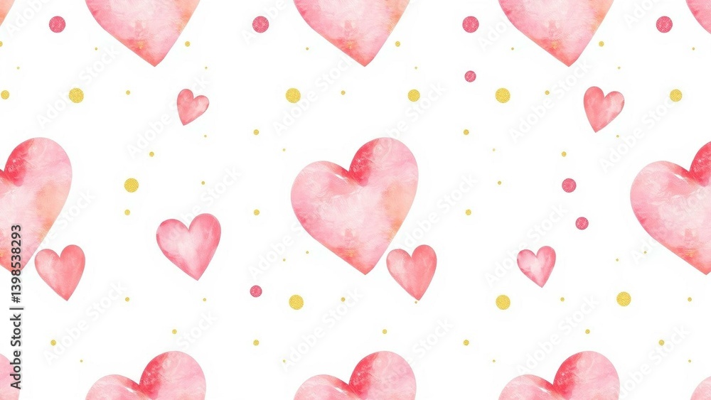 Seamless Heart Pattern Elegant Watercolor with Gold Accents Seamless Heart Pattern Elegant Watercolor with Gold Accents