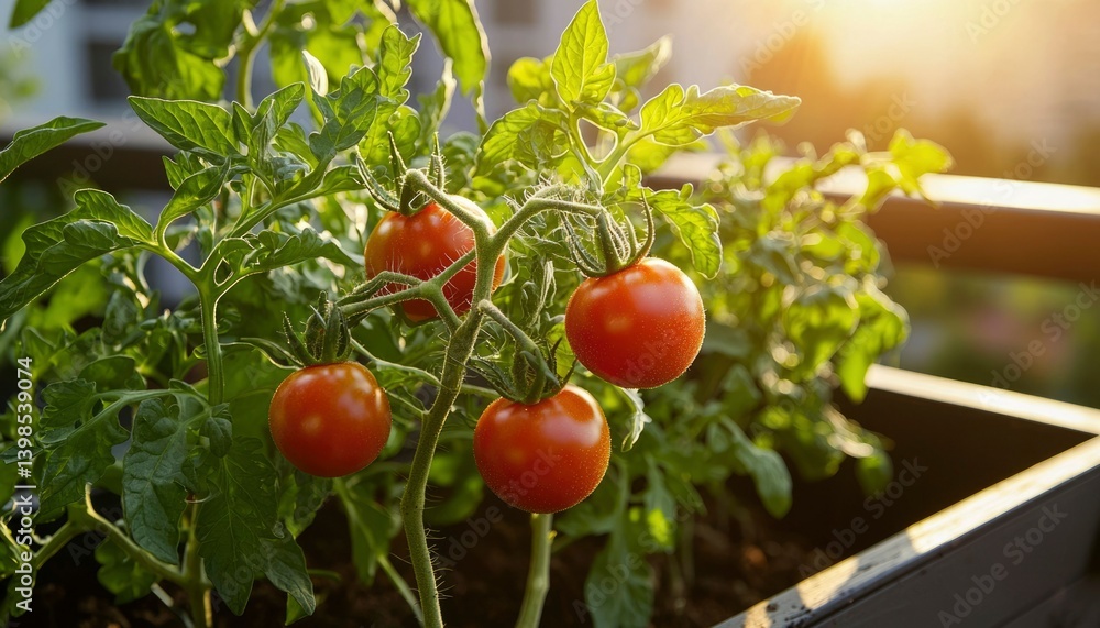Balcony tomato plants in sunlight Balcony tomato plants in sunlight