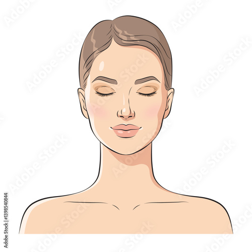 Face of a young beautiful woman with closed eyes, vector illustration
