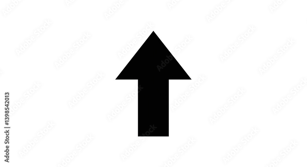 A bold black arrow pointing upwards symbolizing progress, ambition, and reaching for goals against a stark white background.