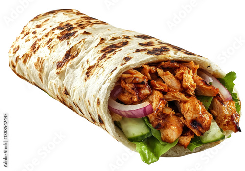 Grilled Chicken Wrap, Isolated on Transparent Background High-Resolution Food Photography, Chicken Kebab Wrap, Chicken Wrap, Food Photography, Kebab