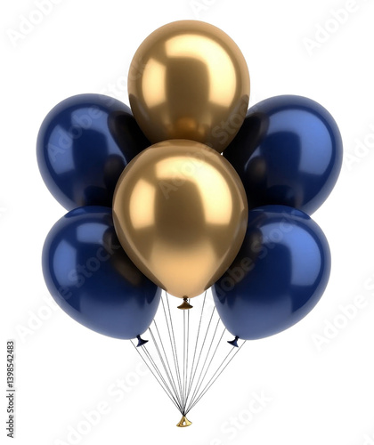 Gold and Navy Balloons Bouquet, 3D Render, Isolated on Transparent Background, Party Decoration, balloons, celebration, graphic