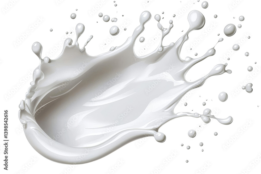 Creamy Milk Splash, 3D Render, Isolated on Transparent Background, Dairy Product, Liquid, Splashing, Milk, Cream, Design