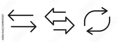 Switch, transfer arrows flat outline icons set vector illustration. Isolated on transparent background. Editable stroke, pixel perfect