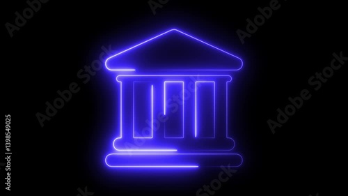 Neon glowing bank building icon animation on black background Futuristic neon bank building with dollar icon. Financial growth and dollar coin icon isolated on black background. Increasing revenue 
