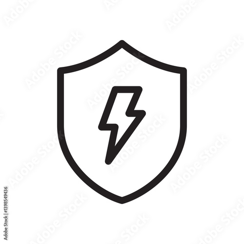 Electric safety shield flat outline icon vector illustration. Isolated on transparent background. Editable stroke, pixel perfect