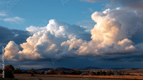 Wallpaper Mural Cumulus clouds glow with sunset hues as they drift over open farmland, casting shadows and creating a striking contrast with the evening sky Torontodigital.ca