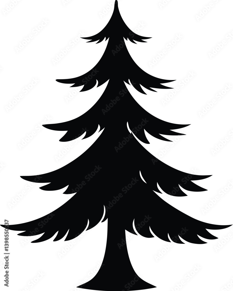Fototapeta premium Pine Tree Silhouette Vector – Minimalist Black and White Evergreen Icon