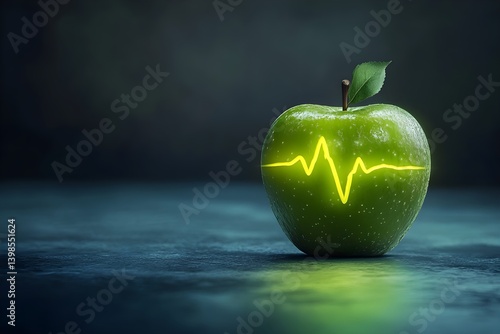 Green apple with a heart rate line inside