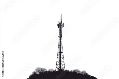 Black Antenna Tower Vector Silhouette Design Isolated on White Background