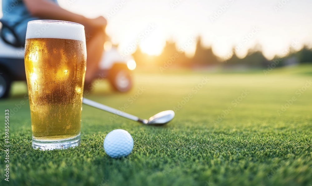 Beer on golf course golden drink refreshing leisure sport