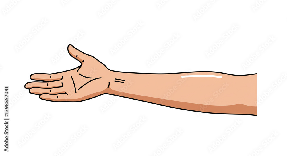 An outstretched hand offering friendship and connection, a simple cartoon illustration with bold outlines and warm skin tones. An outstretched hand offering friendship and connection, a simple cartoon illustration with bold outlines and warm skin tones.