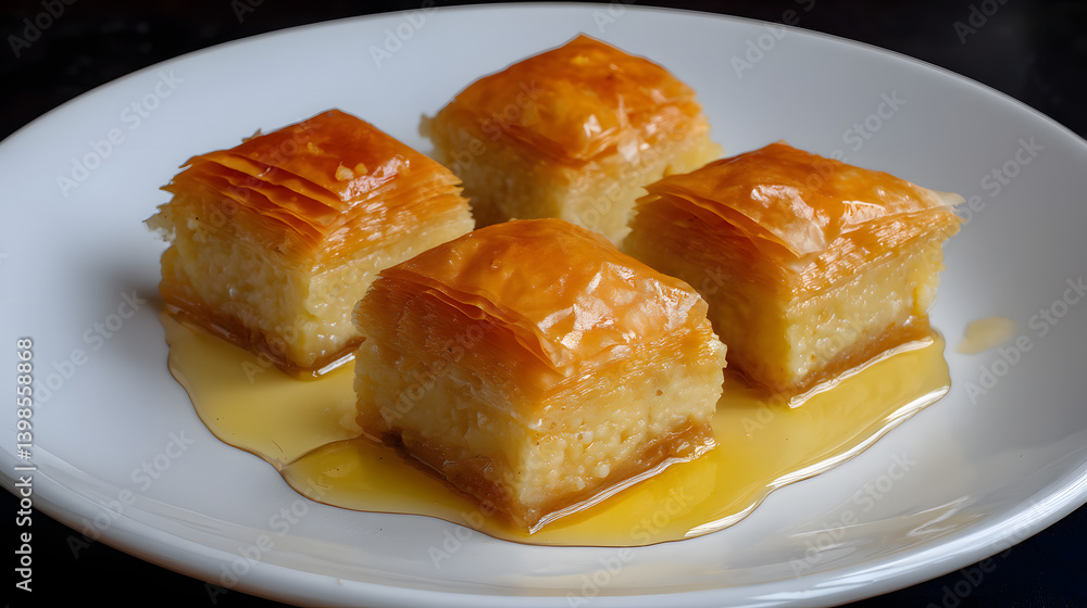 Delightful Dessert of Semolina Custard Wrapped in Flaky Layers with Sweet Syrup Drizzle Delightful Dessert of Semolina Custard Wrapped in Flaky Layers with Sweet Syrup Drizzle