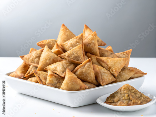 Shallow Dish Overflowing with Fresh Spring Rolls and Crispy Samosas