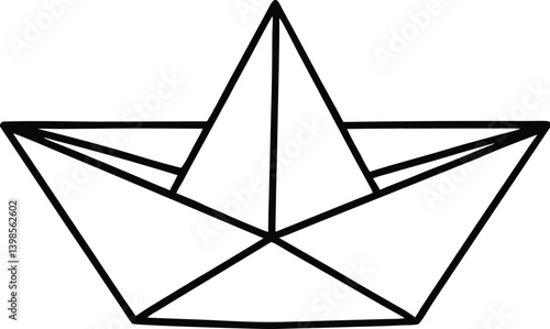 Paper Boat Icon Line Art Vector | Origami, Toy & Nautical Line Art