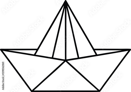 Paper Boat Icon Line Art Vector | Origami, Toy & Nautical Line Art