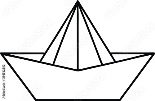 Paper Boat Icon Line Art Vector | Origami, Toy & Nautical Line Art