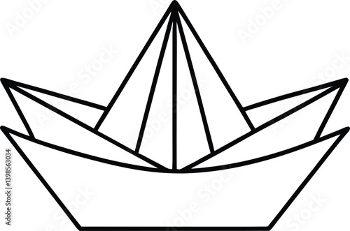 Paper Boat Icon Line Art Vector | Origami, Toy & Nautical Line Art