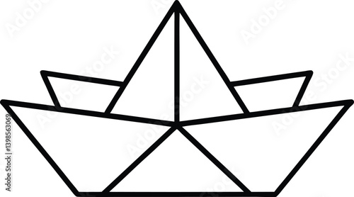 Paper Boat Icon Line Art Vector | Origami, Toy & Nautical Line Art