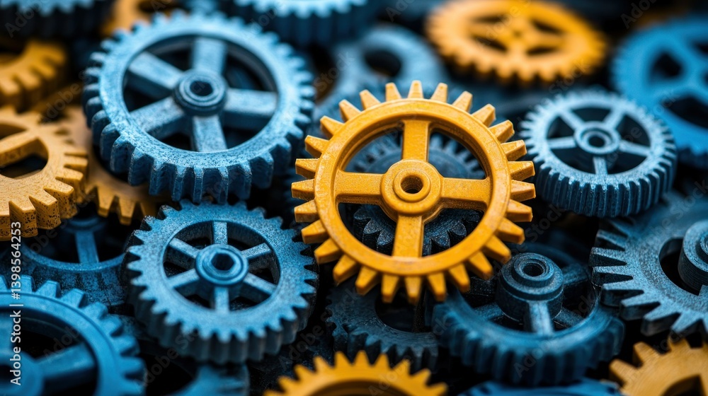 Interlocking Gears: A Symphony of Blue and Gold Interlocking Gears: A Symphony of Blue and Gold