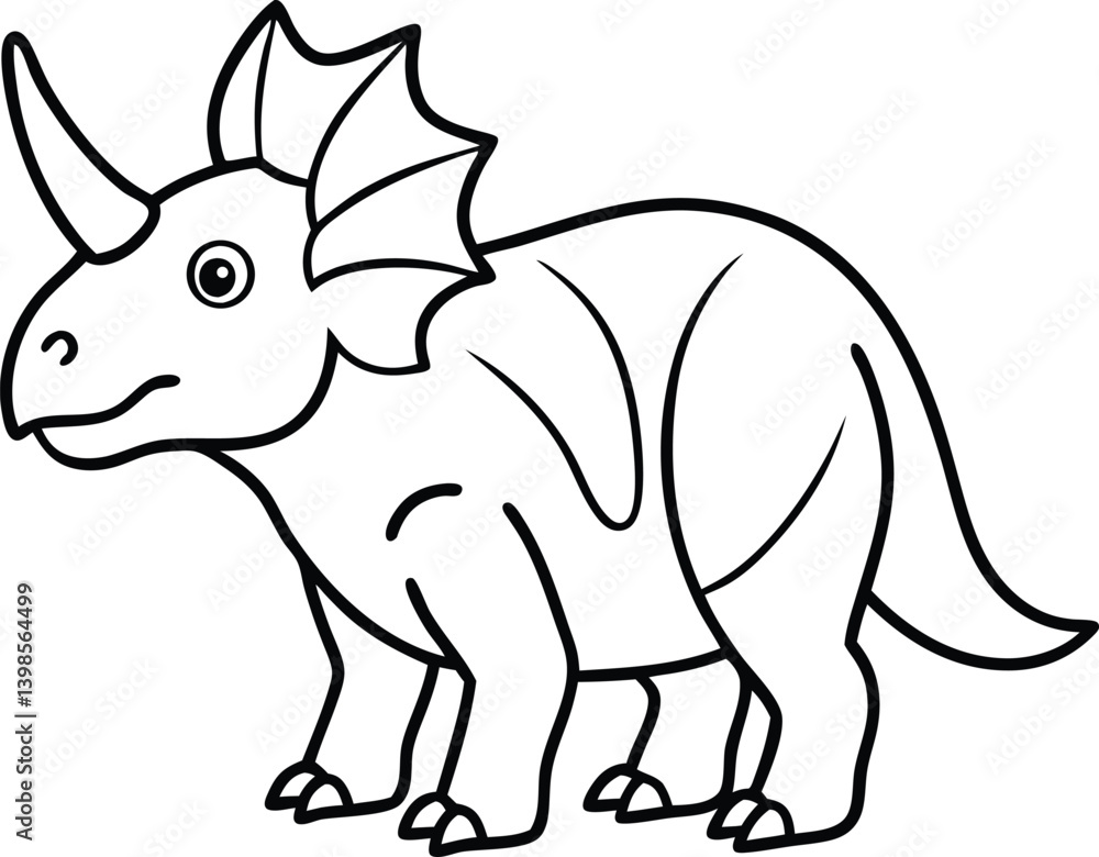 Fototapeta premium Triceratops Dinosaur Line Art in Black and White