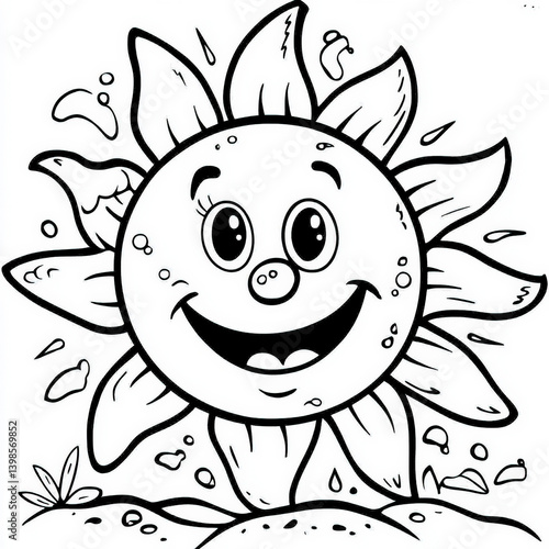 A cartoon sun shining down ...
