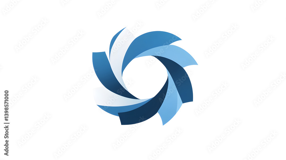 Obraz premium Dynamic Abstract Geometric Vortex: A captivating, dynamic abstract art piece featuring a swirling vortex of layered, textured geometric shapes, elegantly rendered in a spectrum of cool blues.