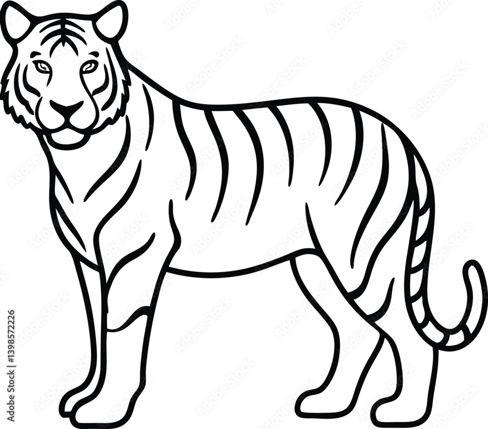 Outline Drawing of a Tiger in a Minimalist Line Art Style Outline Drawing of a Tiger in a Minimalist Line Art Style