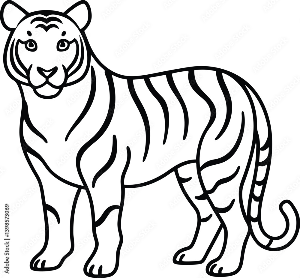 Fototapeta premium Outline Drawing of a Tiger in a Minimalist Line Art Style