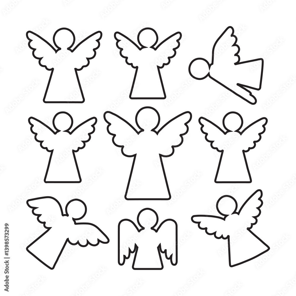 Obraz premium Set four angels outline on white background